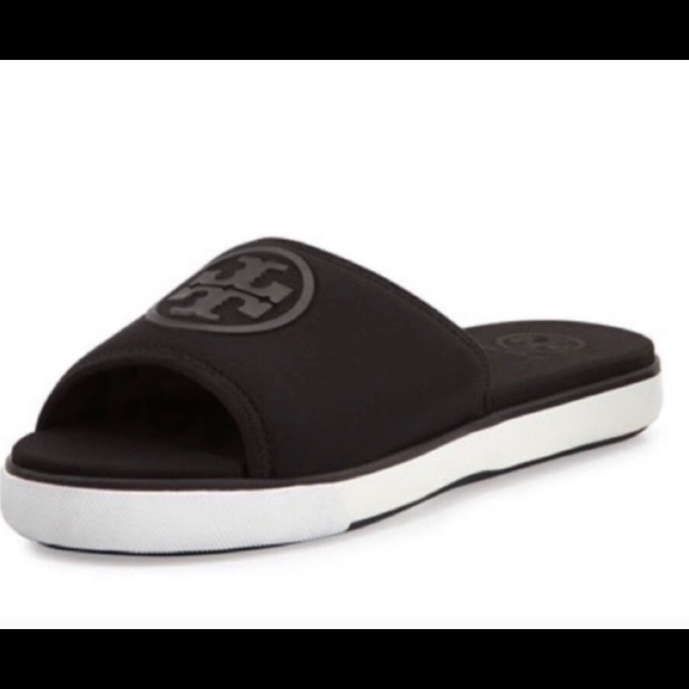 NEW Tory Burch Neoprene Logo Slide Black 8